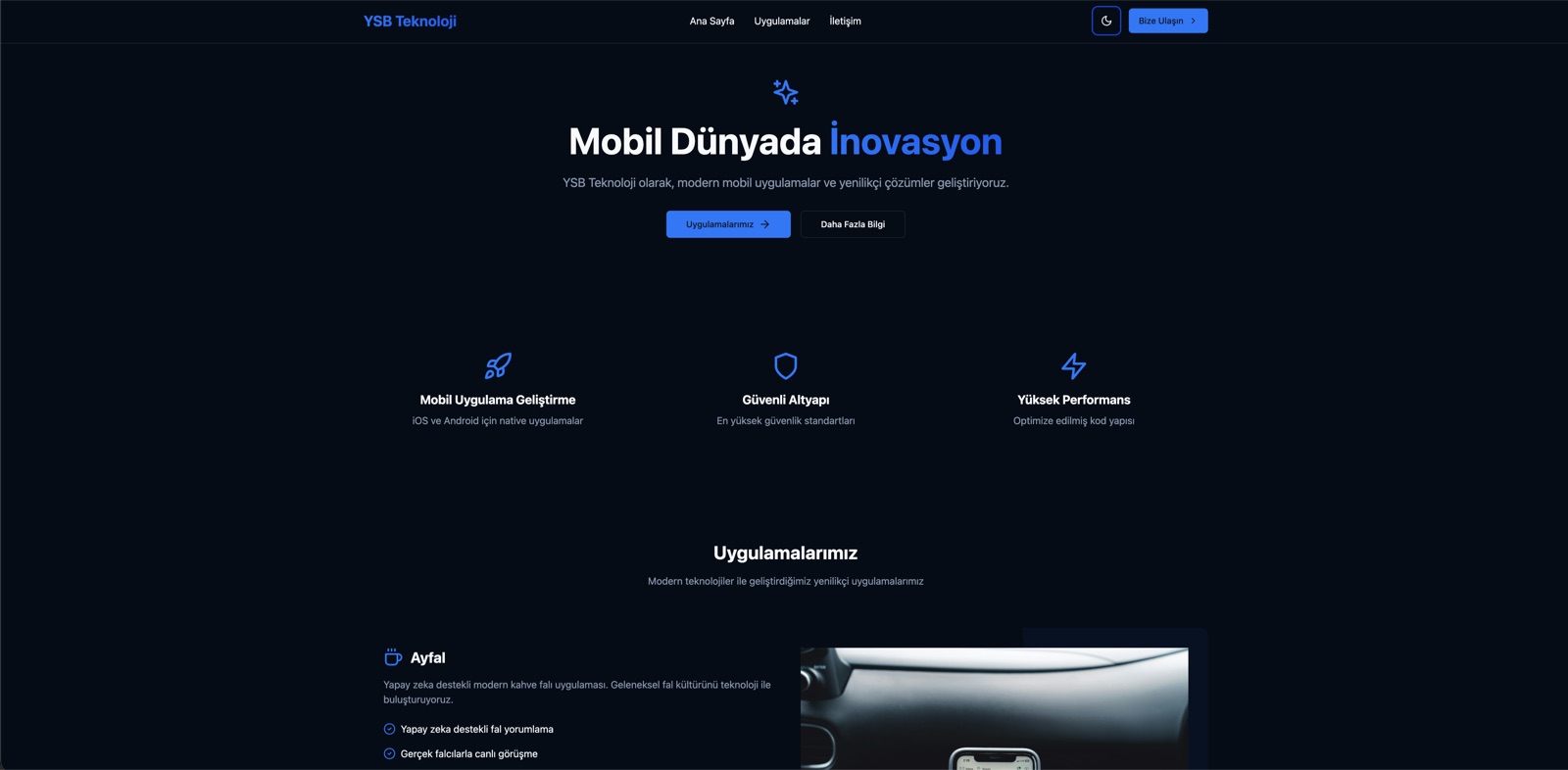 YSB Teknoloji yazılım firması web sitesi
